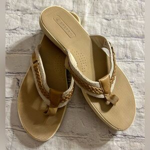 SPERRY PARROTFISH FLIP FLOPS GOLD METALLIC TAN SLIDES SANDALS WOMENS SIZE 9.5